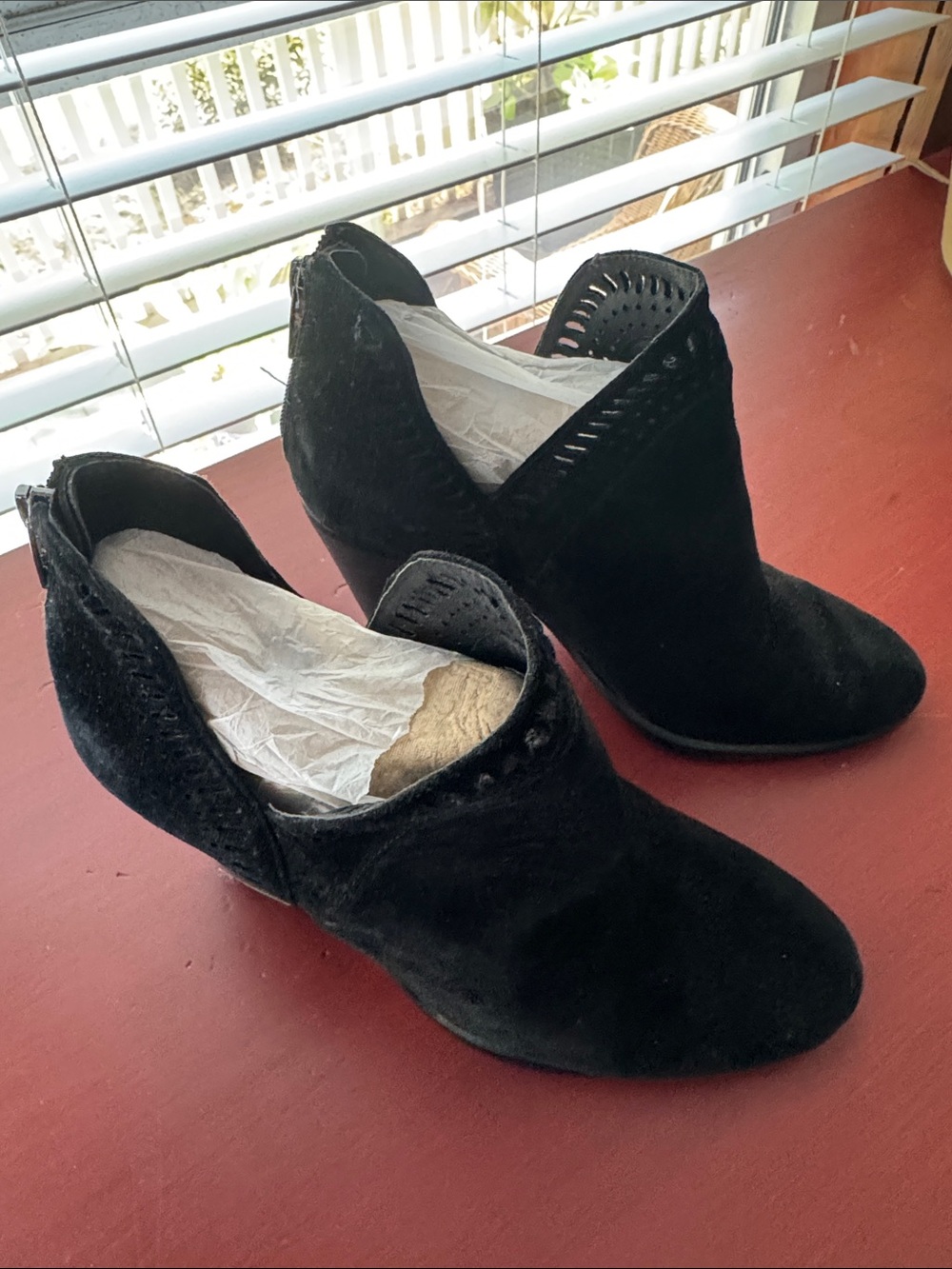 Vince Black Suede Cutout Ankle Booties